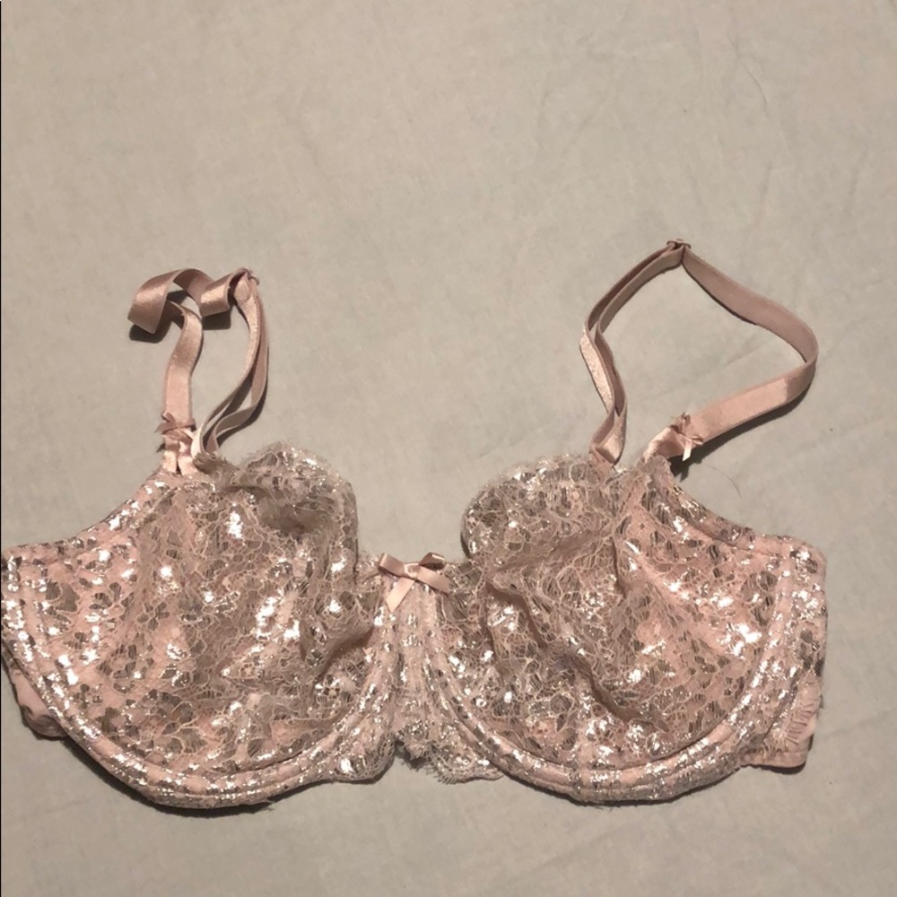 Champagne/silver Victorias Secret unlined lace bra
